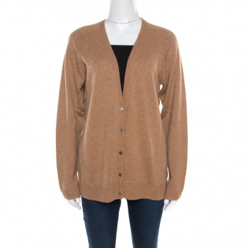 Pre Owned Paul and Joe Camel Brown Cashmere Rib Knit Button Front Cardigan S