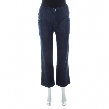 Pre Owned See by Chloe Blue Dark Wash Denim Lace Pocket Trim Flared Jeans S