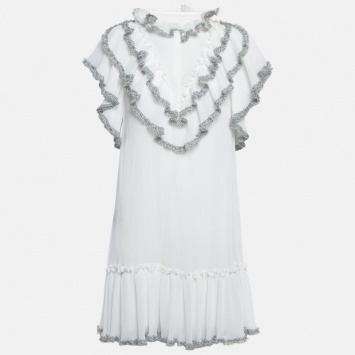 Pre Owned See by Chloe White Pleated Chiffon Ruffled Short Dress M