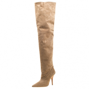 Pre Owned Yeezy Season 5 Beige Suede Thigh High Pointed Toe Boots Size 37