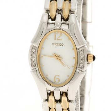 Pre Owned Seiko Mother of Pearl Two Tone Stainless Steel Women's Wristwatch 20 mm
