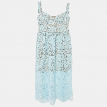 Self-Portrait Blue Cord Lace Diamante Sleeveless Midi Dress S