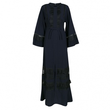 Pre Owned Self Portrait Navy Blue Lace Trim Olivia Kaftan Maxi Dress S