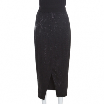 Pre Owned Self Portrait Black Sequined Wrap Front Midi Skirt M