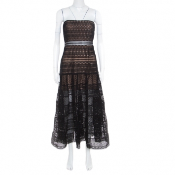 Pre Owned Self Portrait Black Guipure Lace Strapless Sculptured Bandeau Teardrop Dress M