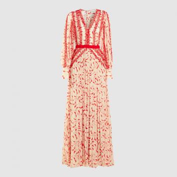 Pre Owned Self-portrait Red Crescent Printed Chiffon Maxi Dress Size UK 12