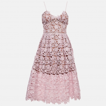 Pre Owned Self-Portrait Pink Guipure Lace Azaelea Midi Dress S