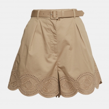 Pre Owned Self-Portrait Beige Schiffli Cotton Belted Shorts M