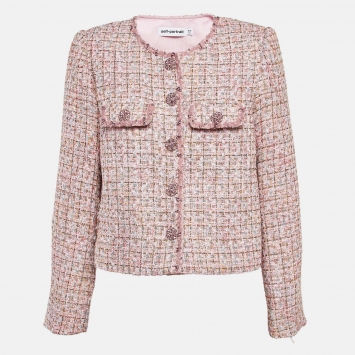 Pre Owned Self-Portrait Pink Bouclé Crop Jacket M