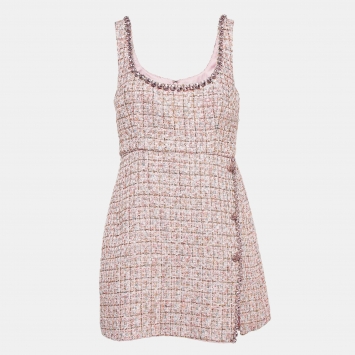 Pre Owned Self-Portrait Pink Boucle Diamante Detail Mini Dress M