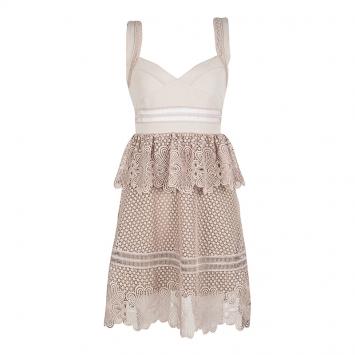 Pre Owned Self Portrait Dull Pink Cutout Guipure Lace Natalia Peplum Dress S