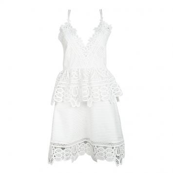 Pre Owned Self Portrait White Lace Trim Detail Sleeveless Peplum Dress M