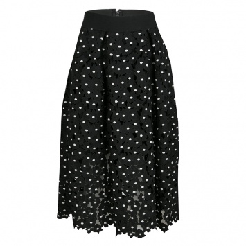 Pre Owned Self Portrait Monochrome Polka Daisy Guipure Lace Midi Skirt S