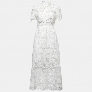 Pre Owned Self-Portrait White Guipure Lace Abstract Midi Dress M