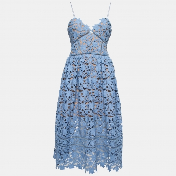 Pre Owned Self-Portrait Blue Lace Spaghetti-Strap Midi Dress L
