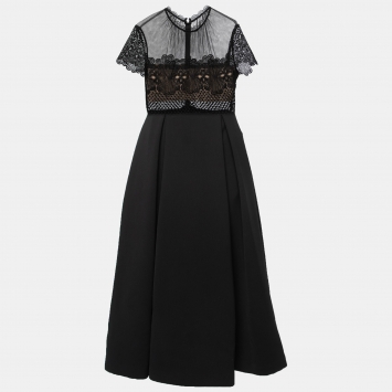 Pre Owned Self-Portrait Black Embroidered Lace and Cady Felicia Midi Dress L