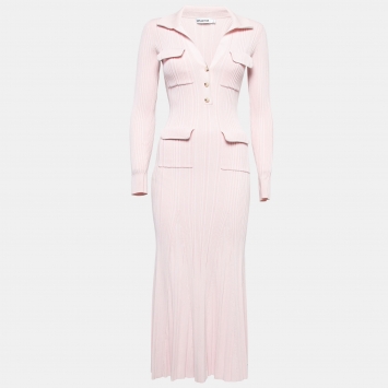 Pre Owned Self-Portrait Pink Viscose Rib Knit Midi Dress S