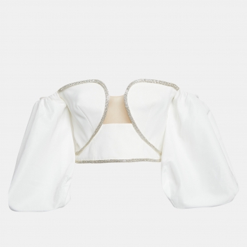 Pre Owned Self-Portrait White Crepe Embellished Crop Top S
