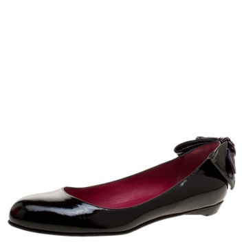 Pre Owned Sergio Rossi Black Patent Leather Bow Detail Ballet Flats Size 38