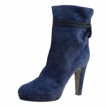 Pre Owned Sergio Rossi Dark Blue Suede Platform Boots Size 41