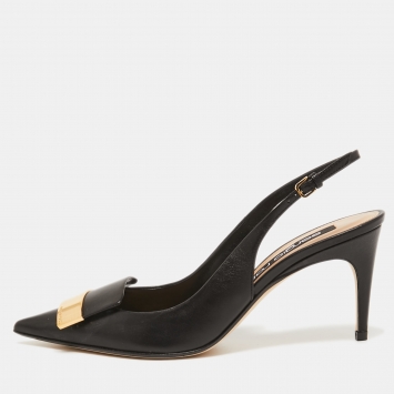 Pre Owned Sergio Rossi Black Leather Slingback Pumps Size 38