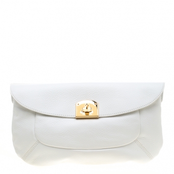 Pre Owned Sergio Rossi White Leather Envelope Clutch