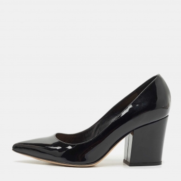 Sergio Rossi Black Patent Leather Block Heel Pumps Size 34