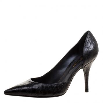Pre Owned Sergio Rossi Black Alligator D'orsay Pointed Toe Pumps Size 36