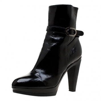 Pre Owned Sergio Rossi Black Patent Leather Ankle Boots Size 37.5