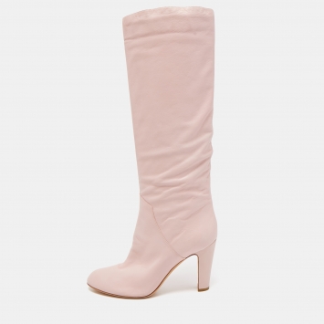 Pre Owned Sergio Rossi Pink Leather Knee Length Boots Size 41