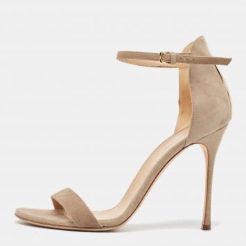 Pre Owned Sergio Rossi Beige Suede Ankle Strap Sandals Size 37