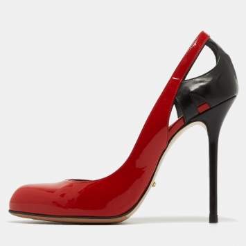Pre Owned Sergio Rossi Red/Black Patent and Leather Cut Out Pumps Size 39