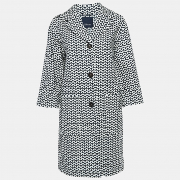 Pre Owned S'MaxMara White/Navy Blue Print Cotton Single Breasted Coat M