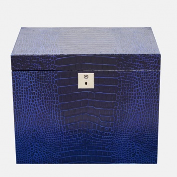 Pre Owned Smythson Blue Croc Embossed Leather Deluxe Jewelry Box in Mara