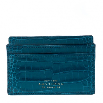 Pre Owned Smythson Blue Croc Embossed Leather Mara Card Holder 