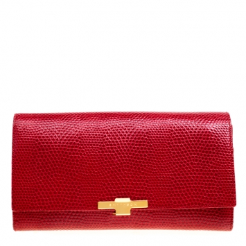 Pre Owned Smythson Red Lizard Embossed Leather Panama Marshall Travel Organizer