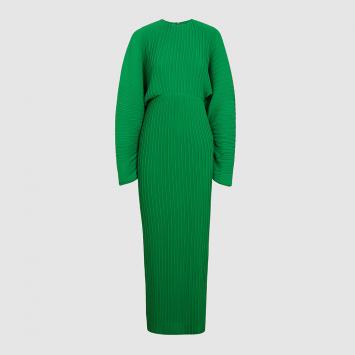 Pre Owned Solace London Green Mirabelle Plissé Batwing Maxi Dress UK 14
