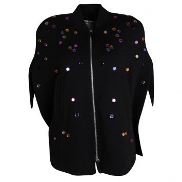 Pre Owned Sonia Rykiel Black Wool Zip Front Embellished Poncho Style Jacket S