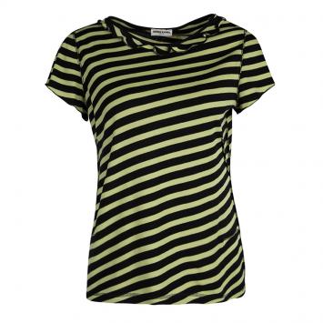 Pre Owned Sonia Rykiel Black and Yellow Striped Ruffle Detail Top M