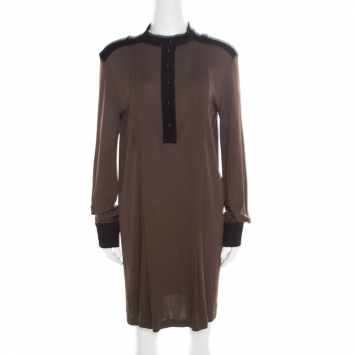 Pre Owned Sonia Rykiel Brown Contrast Trim Detail Long Sleeve Dress M