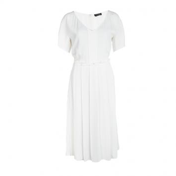 Pre Owned Sonia Rykiel Off White Pleated Tie Detail Short Sleeve Dress M
