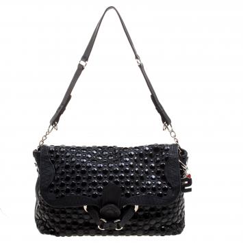 Pre Owned Sonia Rykiel Black Leather Studded Shoulder Bag