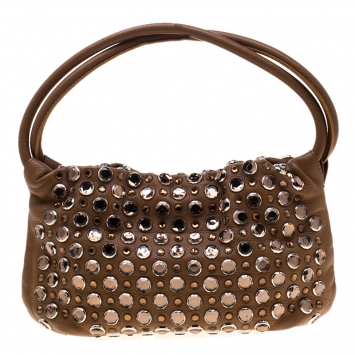 Pre Owned Sonia Rykiel Brown Leather Crystal Embellished Shoulder Bag