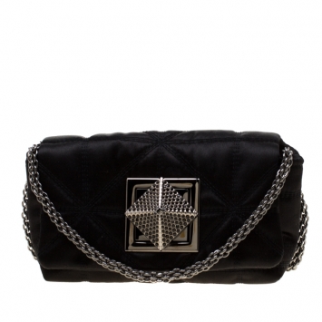 Pre Owned Sonia Rykiel Black Quilted Satin Le Copain Chain Crossbody Bag