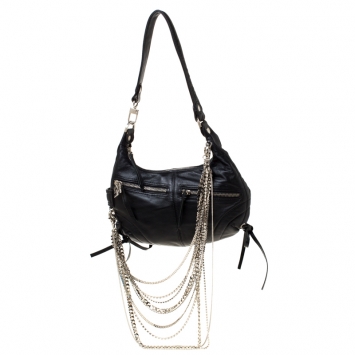 Pre Owned Sonia Rykiel Black Leather Multichain Embellished Small Shoulder Bag  