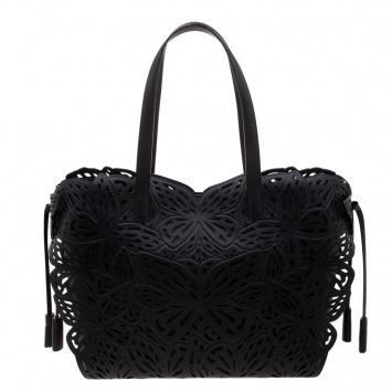 Pre Owned Sophia Webster Black Laser Cut Leather Liara Tote
