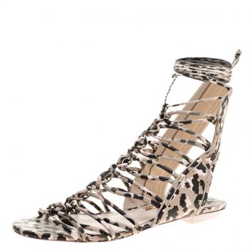 Pre Owned Sophia Webster Multicolor Camo Print Leather Gladiator Flat Sandals Size 36.5