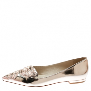 Pre Owned Sophia Webster Metallic Rose Gold Leather Bibi Butterfly Pointed Toe Ballet Flats Size 40.5