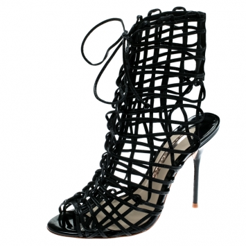 Pre Owned Sophia Webster Black Suede Delphine Peep Toe Cage Sandals Size 39