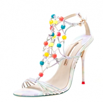 Pre Owned Sophia Webster Multicolor Strappy Leather Arielle Beaded Caged Sandals Size 39.5